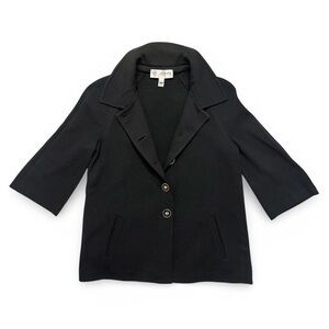 Vintage St John Collection Black Wool 3/4 Sleeve Knit Blazer Cardigan Gold 2